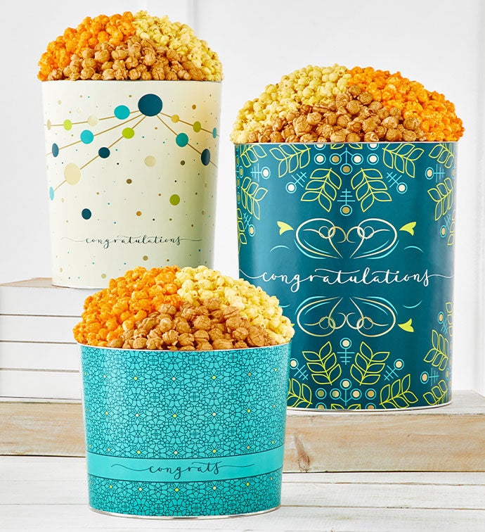 Congrats 2 Gallon 3 Flavor Popcorn Tin